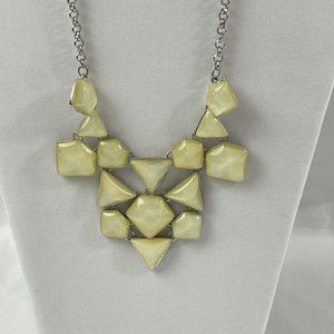 Charming Charlie Statement Necklace Silver Tone Sea Foam Yellow Green Faux Stone